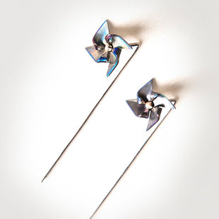 清仓特价银饰耳环  设计师Pngioti纯手工打造纸风车长针925银耳钉