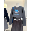 套头上衣 慵懒长袖 小哲 设计感卡通印花钉珠圆领卫衣女秋冬新款