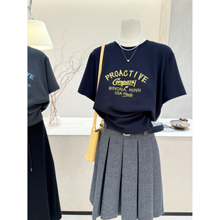 T恤女春夏新款 风字母印花短袖 简约宽松显瘦百搭圆领上衣 美式 小哲