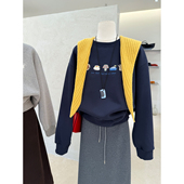 小哲 宽松休闲百搭套头上衣 卫衣女秋冬新款 韩版 圆领卡通印花长袖