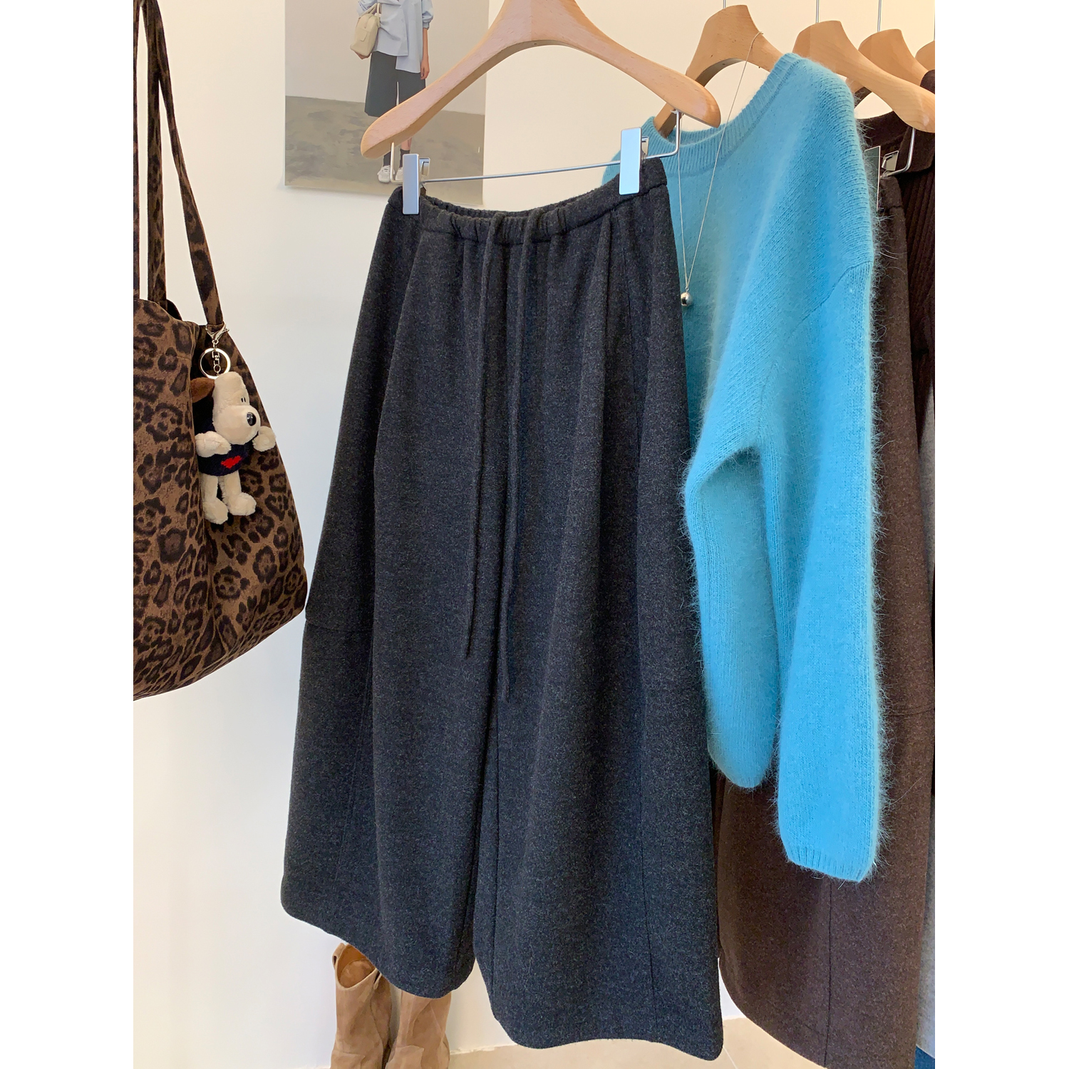 韩系松紧腰抽绳宽松直筒休闲裤