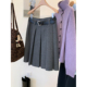 小哲 学院风灰色毛呢半身裙女气质高腰显瘦百褶A字短裙配腰带装 饰