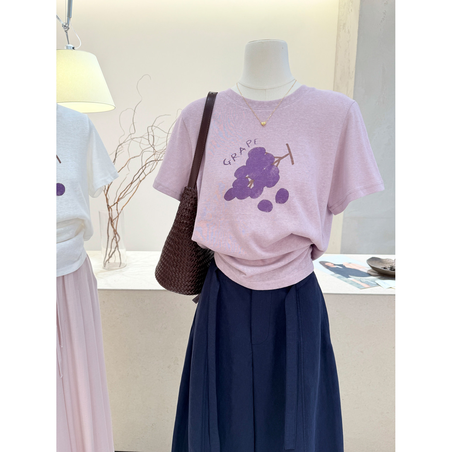 小哲 休闲风葡萄印花短袖T恤女夏季时尚简约百搭减龄小清新上衣
