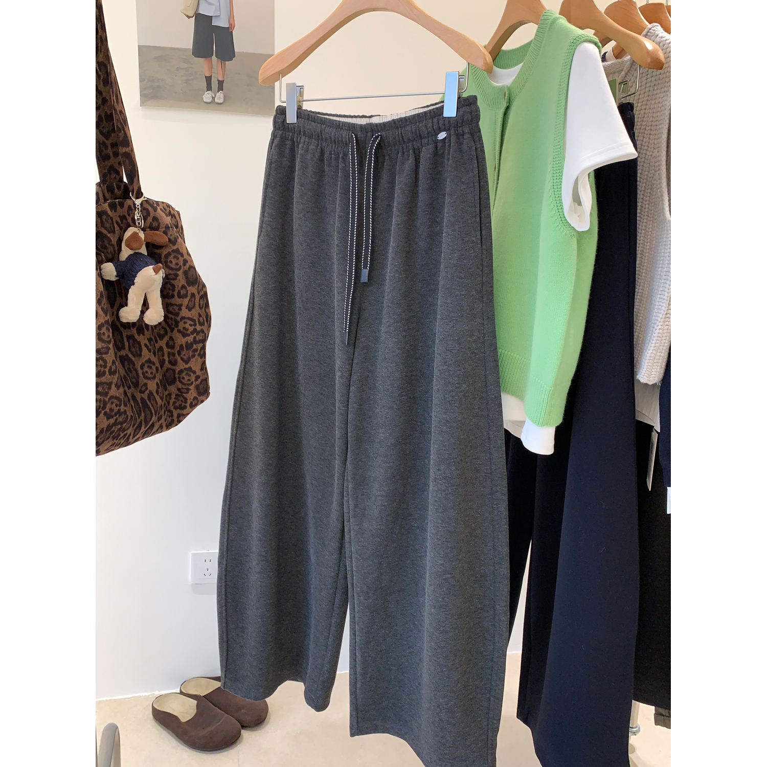 韩版松紧腰抽绳休闲阔腿裤