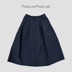 MeeLeeMeeLab 原创绅士优雅自然褶皱环保色织松紧腰大A摆伞裙