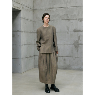 MeeLeeMeeLab原创绅士优雅汉麻亚麻廓形感圆领后背开扣西装 套装