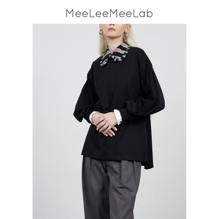 套头T恤卫衣 开衩宽松长袖 MeeLeeMeeLab 高支匹马棉亲肤圆领花苞袖
