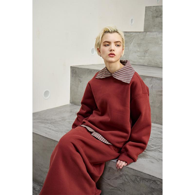 MeeLeeMeeLab原创绅士优雅高街极简小圆领加绒卫衣套装 秋冬