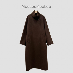MeeLeeMeeLab绅士优雅羊驼羊毛立领腰带宽松极简双面呢大衣长款
