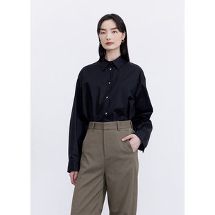 MeeLeeMeeLab原创绅士优雅高支棉光泽感涂层开衩宽松长袖衬衫春秋