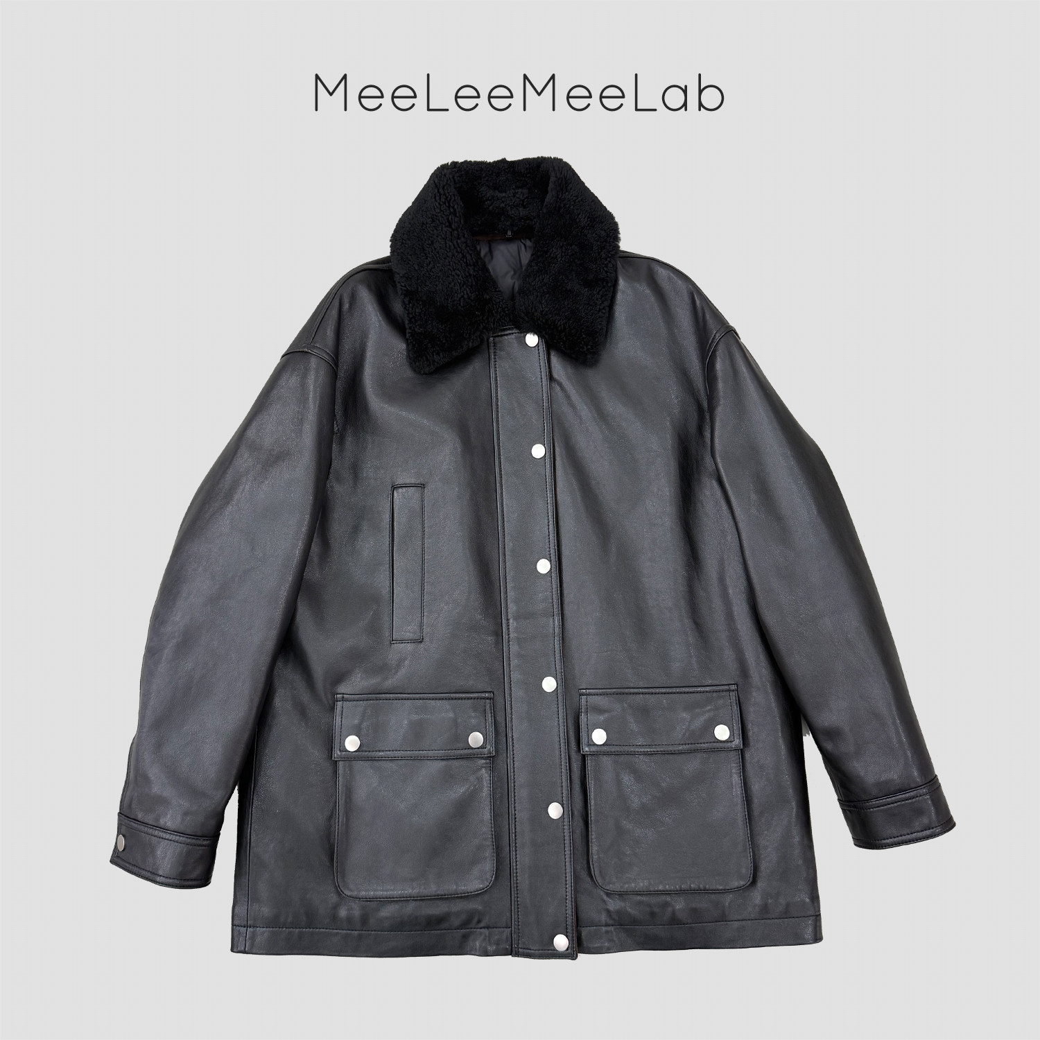 MeeLeeMeeLab绅士优雅优老钱风羽绒内胆可脱卸毛领宽松羊皮夹克