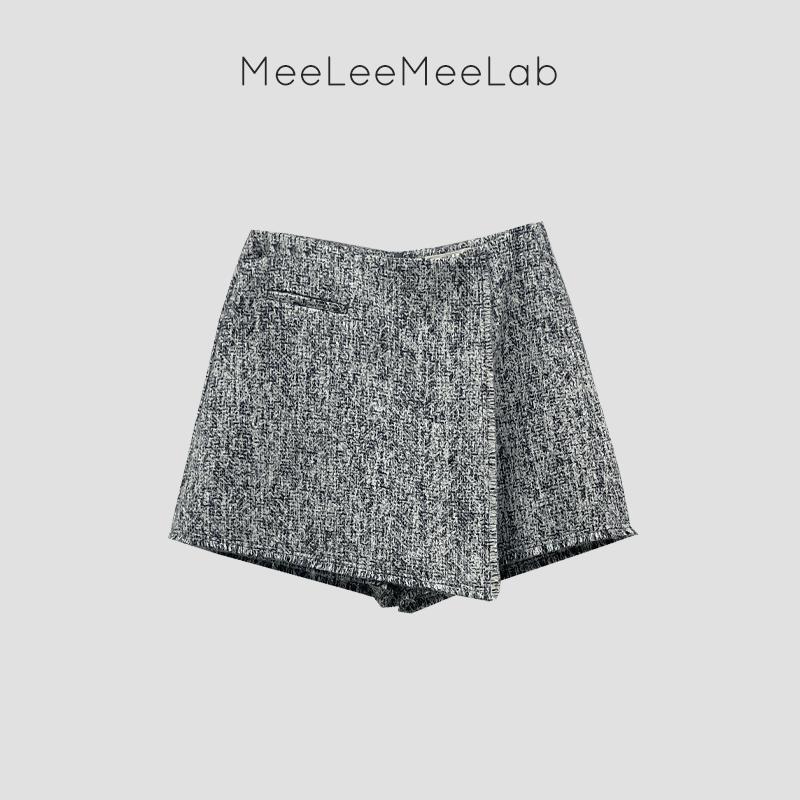 MeeLeeMeeLa 原创绅士优雅复古花呢A型迷你超短裙裤 秋冬小香风