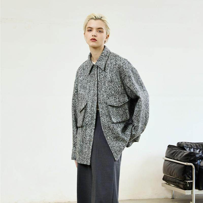 MeeLeeMeeLab 原创绅士优雅复古方领口袋粗花呢小香风衬衫式外套,女装/女士精品,毛呢外套,淘宝优惠券,粉丝福利购,淘宝优惠卷