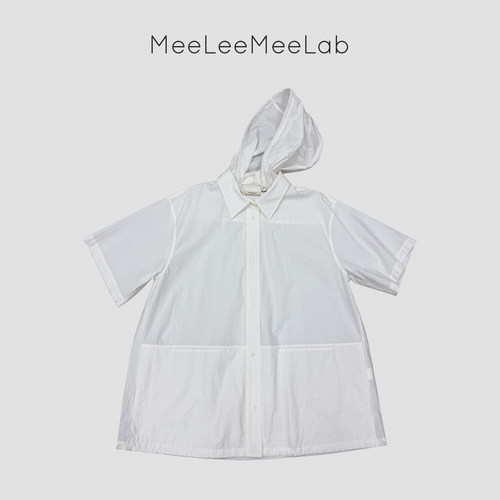 MeeLeeMeeLab原创绅士优雅高支匹马棉连帽短袖宽松衬衫 工装风