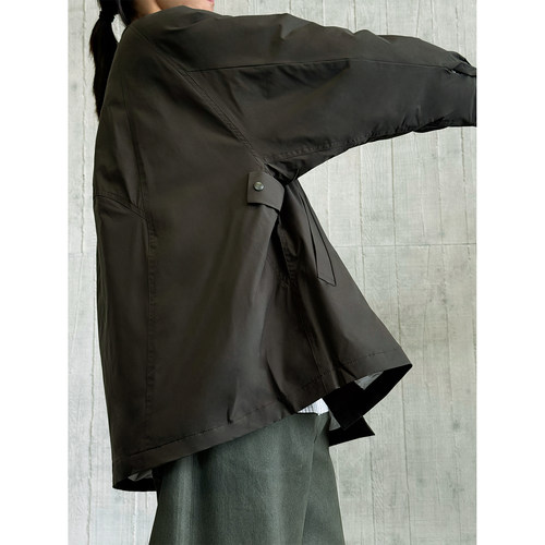 MeeLeeMeeLab 绅士优雅衬衫领大A摆连袖白鹅绒轻薄羽绒服