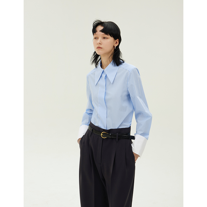 绅士优雅高支棉撞色长袖衬衫