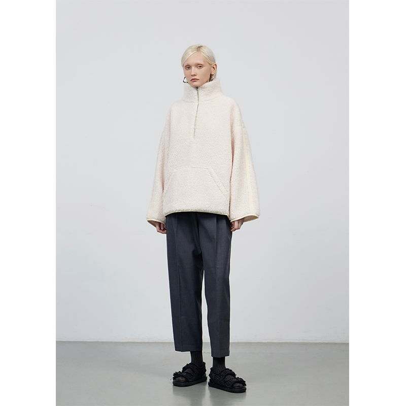 环保皮草卷毛立领宽松套头衫卫衣