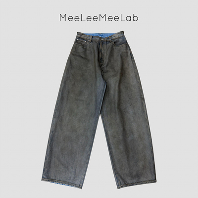 【佳雪佳敏直播精选】优雅涂层艺术感做旧香蕉型阔腿拖地牛仔裤