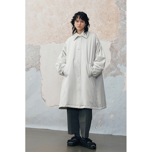 MeeLeeMeeLab原创绅士优雅方领宽松大裙摆式风衣式长款棉服外套