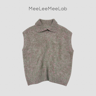MeeLeeMeeLab 绅士优雅花纱羊毛拉绒亲肤柔软套头翻领背心马甲