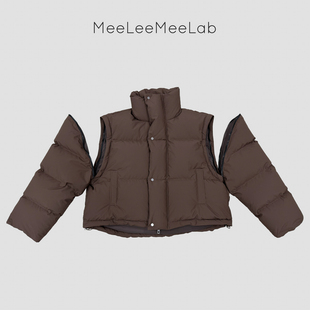 MeeLeeMeeLab 原创棉感多穿式加厚立领面包短款白鹅绒羽绒服