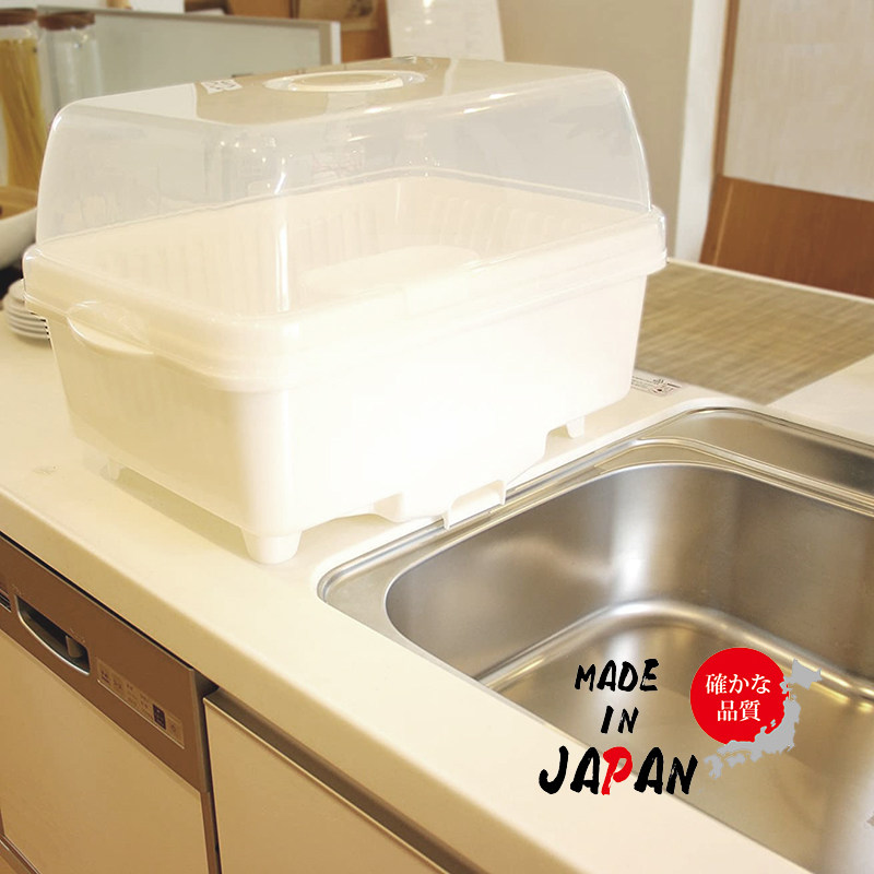 日本厨房置物架滤水架带盖收纳架