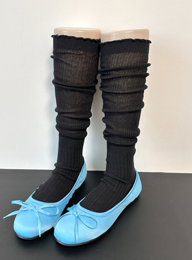 黑色木耳边堆堆袜套女夏季薄款慵懒风时髦拼接日系白色长筒小腿套