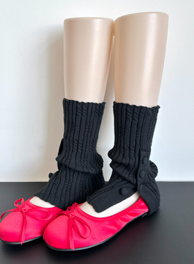 日系JK黑色袜套女秋冬季纽扣开叉y2k灰腿套短款走秀款中筒堆堆袜