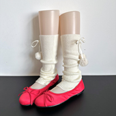 日系jk奶白色蝴蝶结绑带针织羊毛毛球袜套女甜美显瘦堆堆袜小腿套