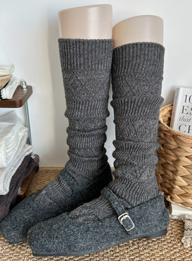深灰色格雷系小腿袜女秋冬加厚保暖堆堆日系复古百搭针织中筒袜子