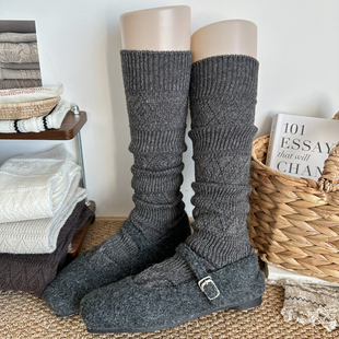 深灰色格雷系小腿袜女秋冬加厚保暖堆堆日系复古百搭针织中筒袜子