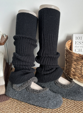 黑色袜子女秋冬针织袜套小腿袜百搭配连裤袜袜套y2k秋冬保暖腿套