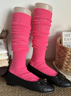 火龙果色秋冬中筒袜女长筒袜堆堆袜日系jk白色小腿袜过膝袜大腿袜