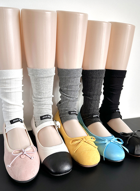 miu系布标黑小腿袜女露脚趾棉质白色踩脚辣妹灰堆堆袜套女夏薄款