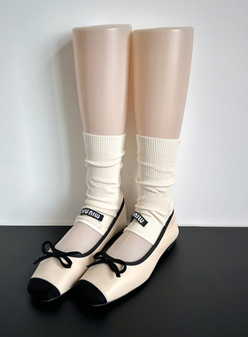 白色miu系芭蕾风袜套堆堆袜春秋款中筒袜女灰袜子长袜人字拖袜子