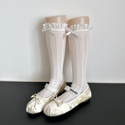 Lolita蝴蝶结蕾丝袜子女夏季薄款小腿芭蕾风白色花边堆堆袜玛丽珍