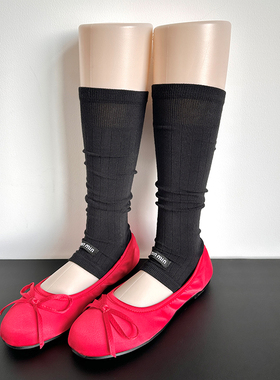 黑色春夏秀款miu系显瘦半掌小腿袜纯色无趾堆堆芭蕾风踩脚袜缝标