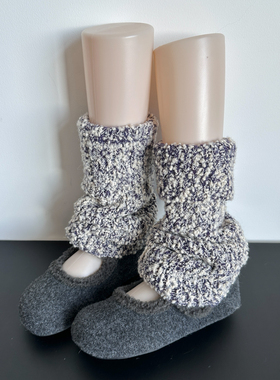 深紫色羊毛点点翻边袜套女秋冬季加厚保暖腿套y2k个性小腿堆堆袜