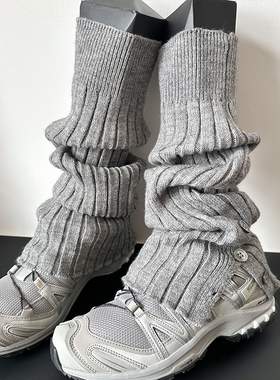 开叉纽扣袜套女秋冬灰色袜子针织堆堆袜奶白色jk腿套雪地靴中筒袜
