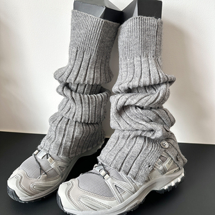 开叉纽扣袜套女秋冬灰色袜子针织堆堆袜奶白色jk腿套雪地靴中筒袜