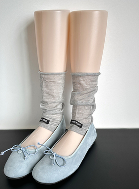 灰色miu系春夏薄款透气纯色踩脚袜套百搭半截堆堆中筒袜竖纹腿套