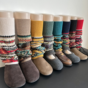 民族风秋冬季 羊毛袜套女袜中筒袜子黑色保暖加厚彩色护膝靴袜腿套