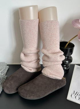秋冬粉色miu系针织袜套女中筒白杂色小腿堆堆袜黑保暖雪地靴腿套