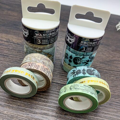 prima复古烫金英文花朵和纸胶带