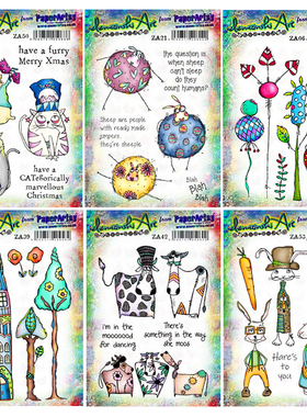 Paper Artsy红色橡胶泡棉印章 兔子绵羊奶牛猫花朵英国进口Zinski