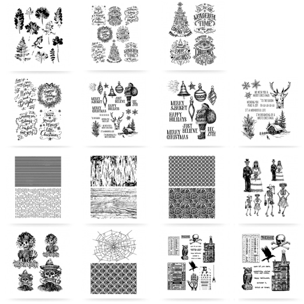 Tim Holtz进口橡胶手帐印章  木纹秋天树叶圣诞节万圣节骷