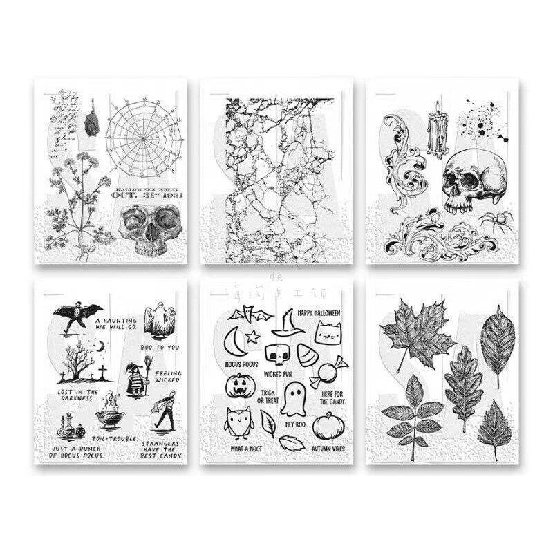 Tim Holtz万圣复古橡胶泡棉印章骷髅秋天落叶裂纹2023