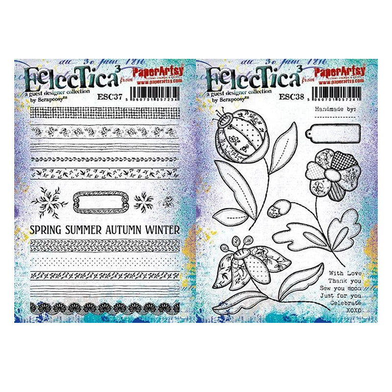 Paper Artsy复古刺绣花朵边线橡胶泡棉印章Scrapco