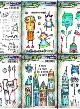 Paper Artsy动物红色橡胶泡棉印章 小人房子英文大象英国进口