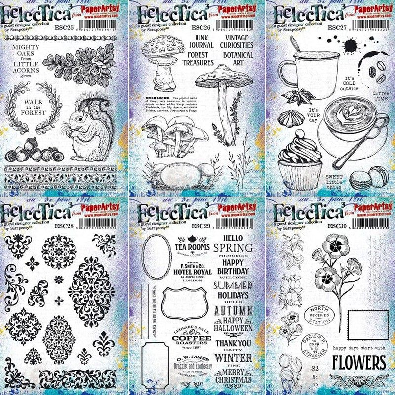 Paper Artsy复古标签花朵小鸟月亮红色橡胶泡棉印章Scr